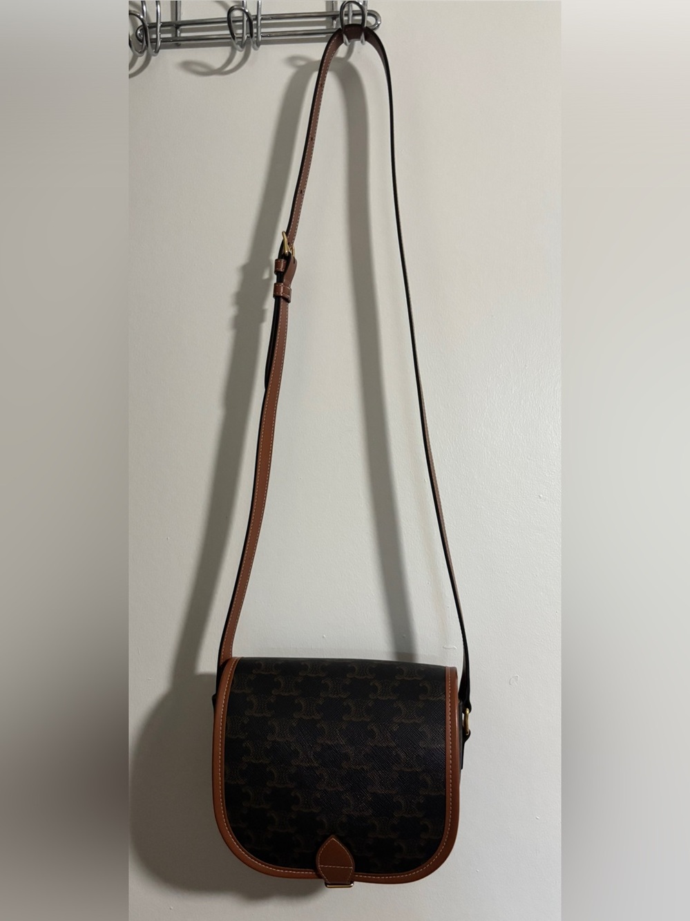 Celine Brown and Tan Triomphe Canvas Shoulder Bag - Picture 3 of 9